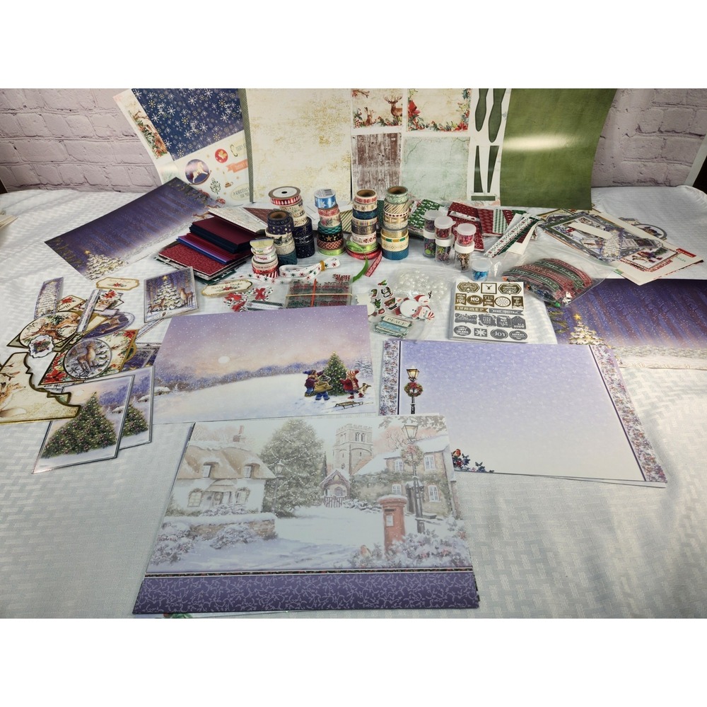 Scrapbooking Lot Tons Of Assorted Cardstock, Ribbon, Tape, Cut Outs Etc